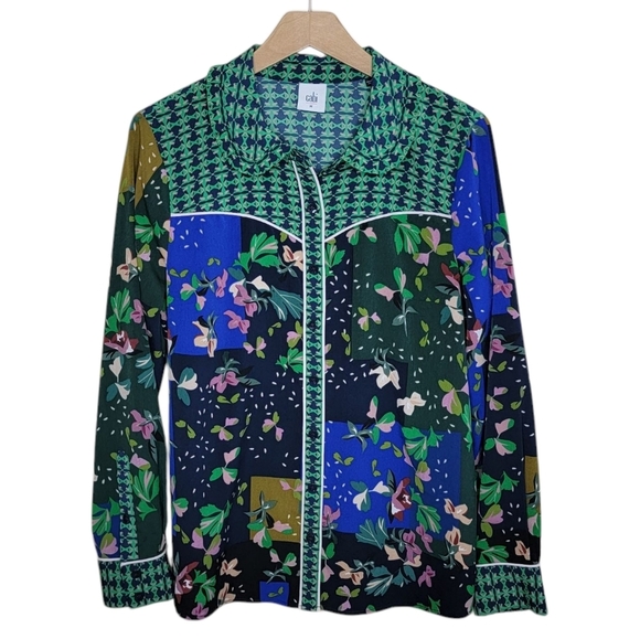 Cabi | #5520 Bronco Patchwork Colorful Floral Button Front Blouse Size Medium - Picture 1 of 9